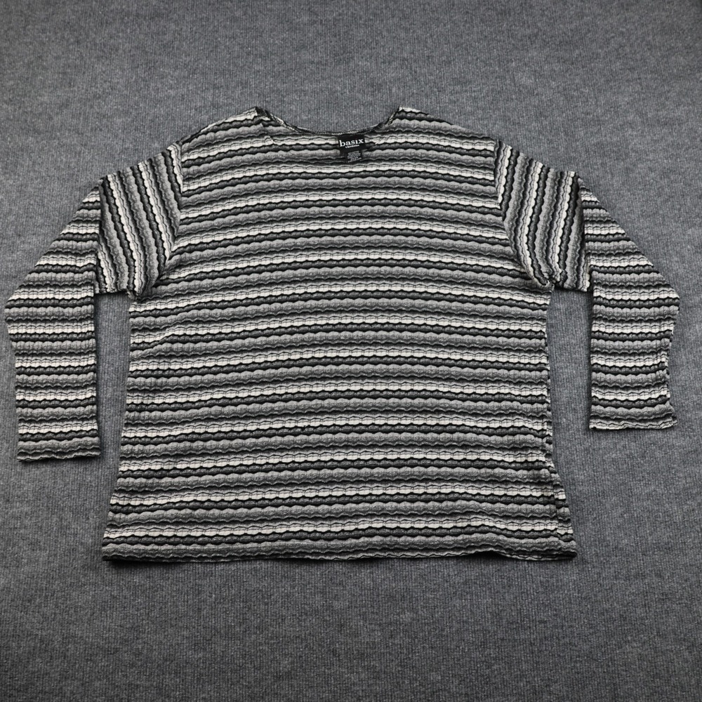 Basix Venezia Sweater Womens Plus 22/24‎ Black Gray White Striped Knit Made USA